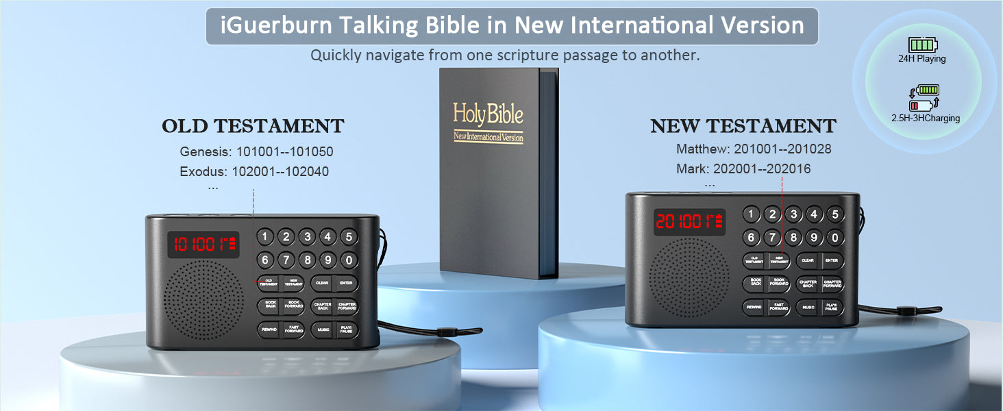 Audio Bible Player (NIV) - Electronic Talking Bible in New International Version, Non-dramatized Holy Bible Reader for Seniors, Adults, Kids, Blind and Who with Vision Issues | Easy to Use