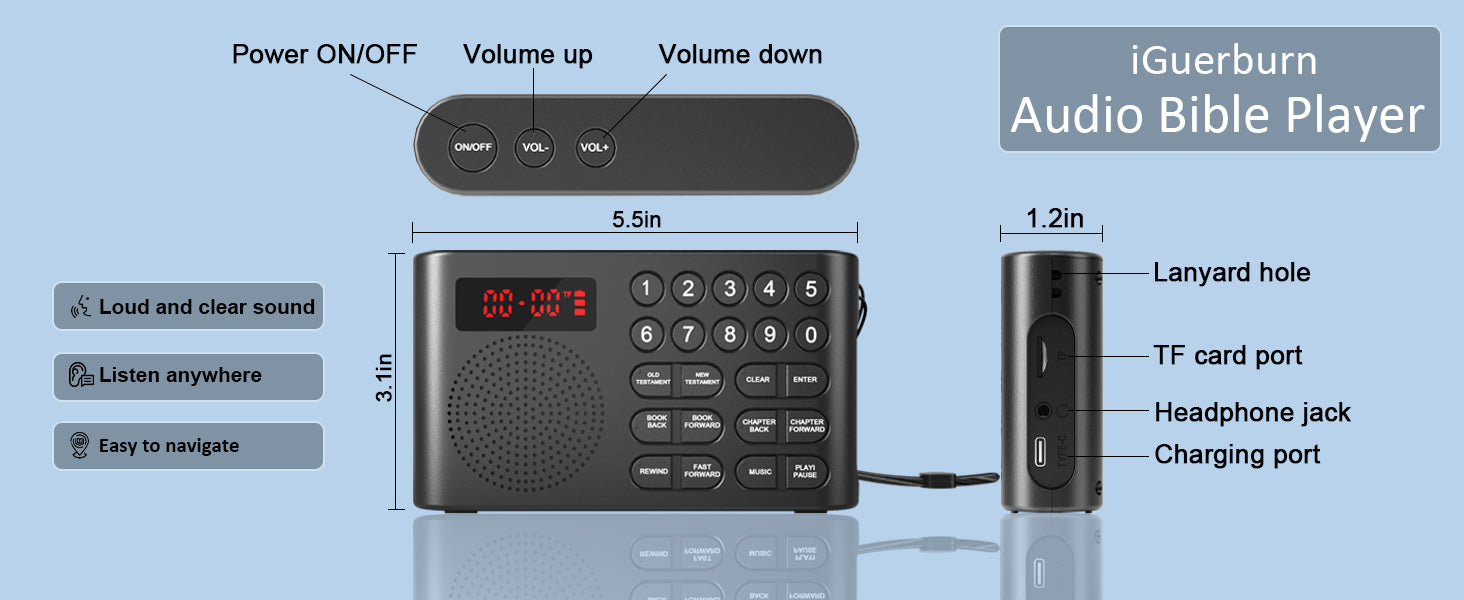 Audio Bible Player (NIV) - Electronic Talking Bible in New International Version, Non-dramatized Holy Bible Reader for Seniors, Adults, Kids, Blind and Who with Vision Issues | Easy to Use